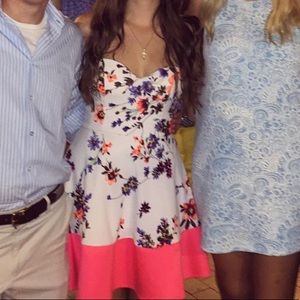 Strapless Charlotte Russe dress, white with multicolored florals.